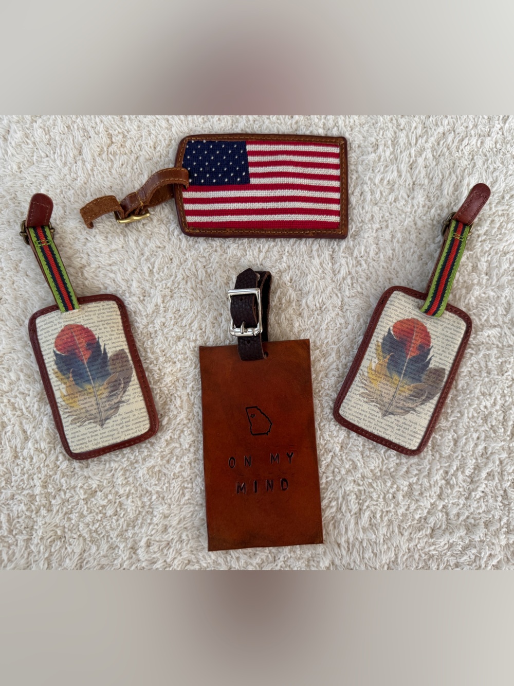Leather Luggage Tag Lot of 4 – Smathers & Branson, Moulinnette Soeurs + Georgia